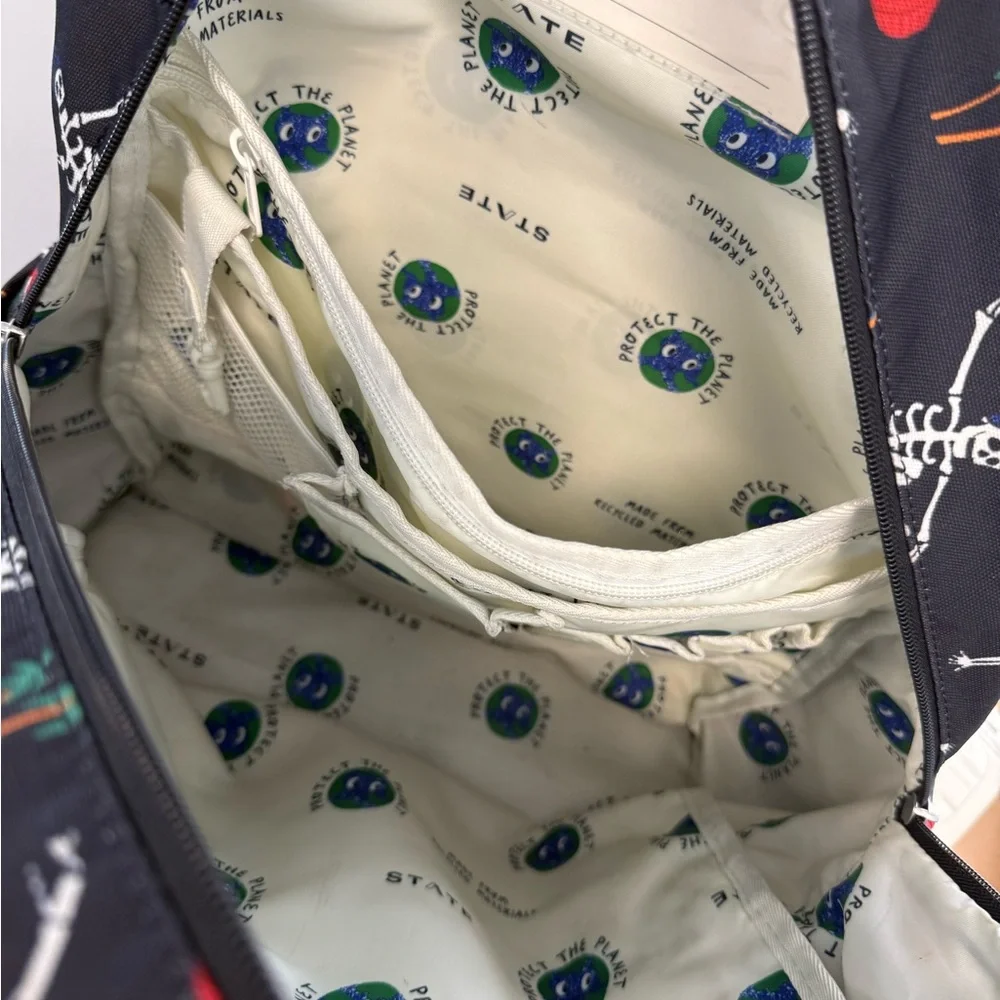 STATE Kids Backpack in Black with Multi-Color Skateboard Skeleton Print